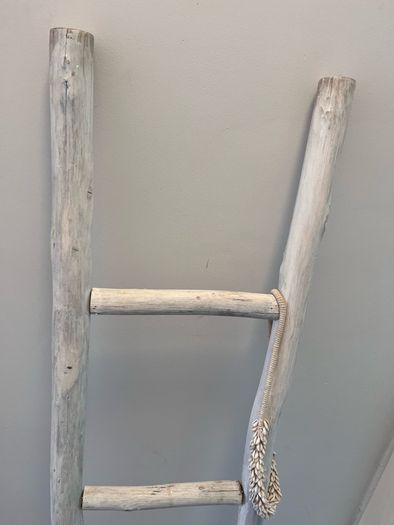 Solid Wood Whitewashed Decorative Ladder
