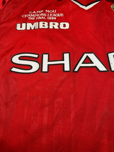 Vintage Umbro Manchester United 1999 Champions League The Final Nou Camp Home Jersey No.20 Solsjkaer Mens Size Small