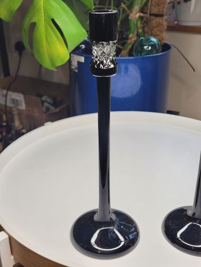 Pair of John Rocha for Waterford Crystal Black Cut Candlesticks - 30cm