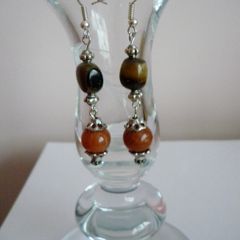 Drop Earrings,Gemstone earrings,Tiger Eye/Orange Aventurine,New,Gift