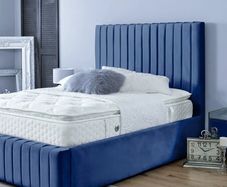 Double bed ith storage plush blue/mattress included bought at xmas too big for room
