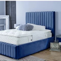 Double bed ith storage plush blue/mattress included bought at xmas too big for room
