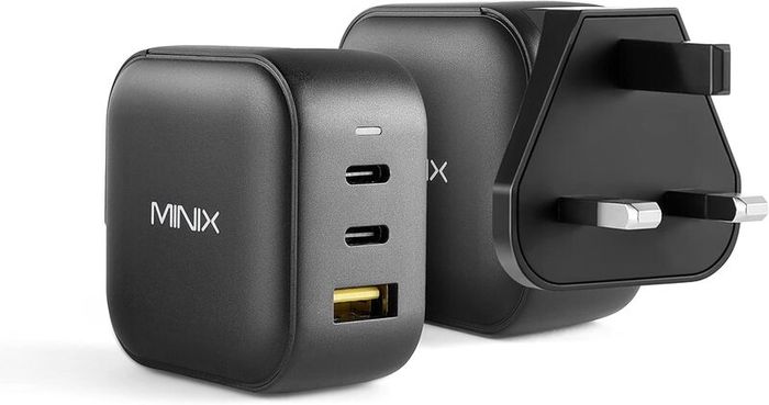 MINIX 66W Turbo 3-Port GaN Wall Charger 2 x USB-C Fast Charging Adapter, 1 x USB-A Quick Charge 3.0, Compatible with Laptop, iPad Pro, iPhone 14 Pro,Max XR XS X SE2 and More (NEO P1) - Boxed!