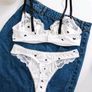 White Lingerie Set with Black Hearts & Bows Size M Image 2