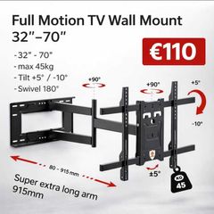 Tv Wall Mount Bracket Tilt Swivel Long Arm 32-70"