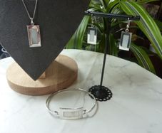 Sterling Silver 925 Mother of Pearl Set. Pendant, Bangle and Earrings. Hallmarked London 2006