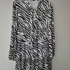 Zebra Print Neck Tie Midi Dress L