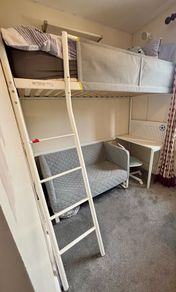 VITVAL Loft bed frame with mattress & desk top, white/light grey, 90x200 cm