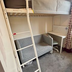 VITVAL Loft bed frame with mattress & desk top, white/light grey, 90x200 cm