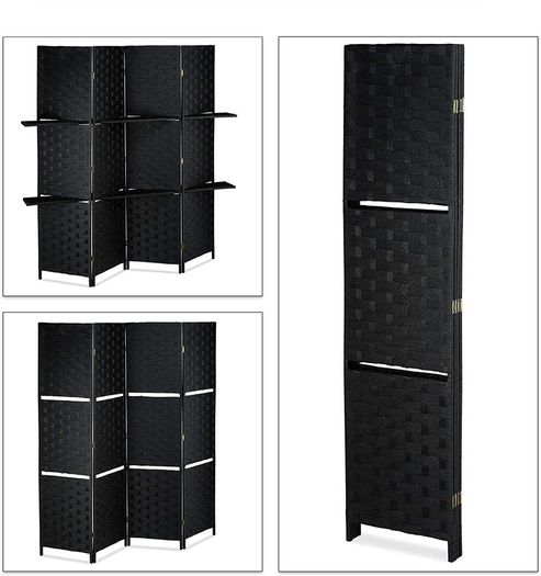 4-Piece Folding Room Divider 2 Shelves - Free Delivery Nationwide