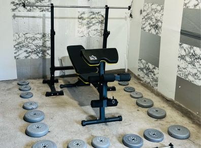 Barbell Dumbbells Weights Rack Bench