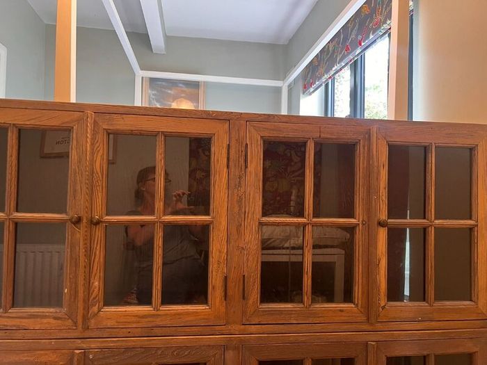 Two solid wood elm cabinets