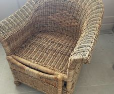 Wicker Armchair with Slide-Out Ottoman