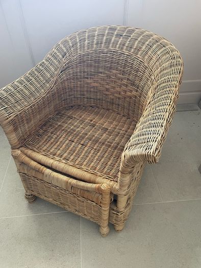 Wicker Armchair with Slide-Out Ottoman
