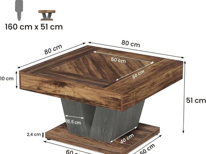 Coffee Table Square Wood Coffee Table for Living Room 80cm