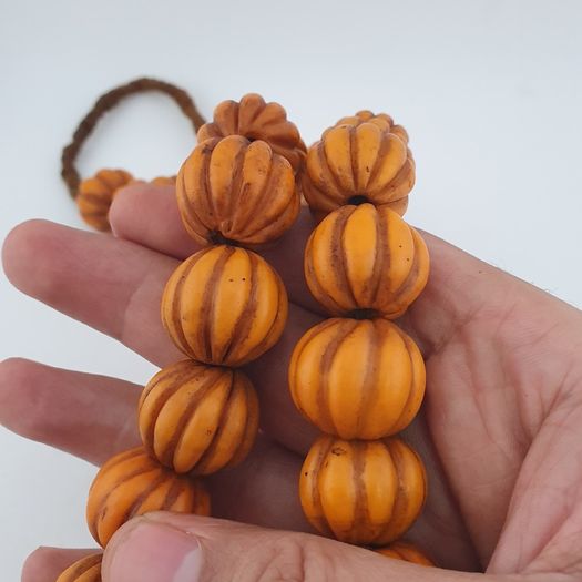 Antique African Orange Melon Shape Glass Beads Strand Necklace
