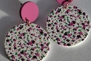 Matte Pink Round Stud Pink Blossom Polymer Clay Earrings