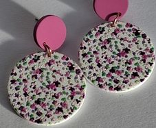 Matte Pink Round Stud Pink Blossom Polymer Clay Earrings