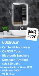 LED Bathroom Mirror Speakers Music Fogless