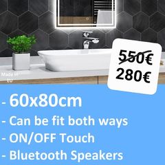 LED Bathroom Mirror Bluetooth Speakers Music Fogless Demister Antifog Makeup Touch Switch Bright Cold Cool Light Illuminated Vanity Ensuite
