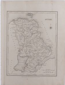 Antrim 1837 Antique Map Including Baronies