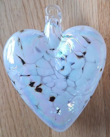 White and Black Marbled Iridescent Decorative Glass Heart Hanging Ornament