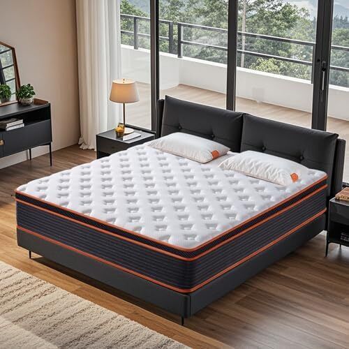 5FT King Size Mattress 10.6 Inch, Hybrid Gel Memory Foam, Individually Pocket Sprungs Medium Firm 7 Zone Orthopedic Mattress Kingsize for Back Pain Relief, 100 Night Home Trial