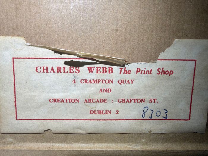 Original Oil Painting Woodland Lane Gate, Charles Webb Print Shop Dublin Label