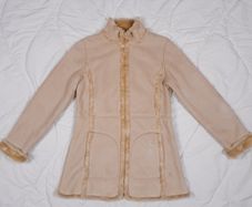 Marks & Spencer Beige Cream Suede Shearling Trim Zip-Up Jacket 12UK/40EU