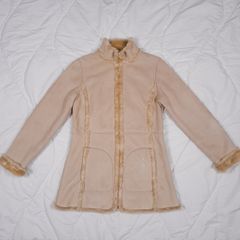 Marks & Spencer Beige Cream Suede Shearling Trim Zip-Up Jacket 12UK/40EU