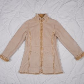 Marks & Spencer Beige Cream Suede Shearling Trim Zip-Up Jacket 12UK/40EU