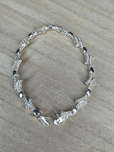 Sterling Silver Cubic Zirconia Line Link Bracelet Boxed 17cm