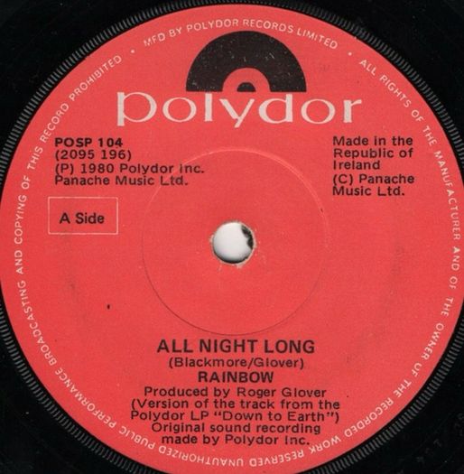 Rainbow. Classic single All night long in great condition