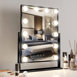 Hollywood Makeup Mirror with Lights, Vanity Mirror with 12 LED Bulbs, 3 Color Modes, 13.9 x18.5 inch, 360 Rotating Light Up Dressing Table Mirror for Tabletop Black