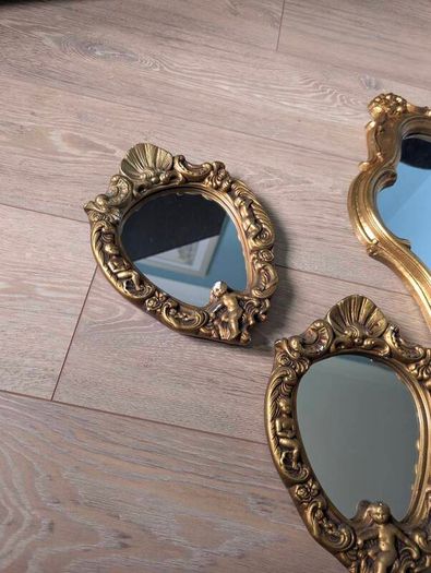 Stunning 3-Piece Vintage Gilt Mirror Set Rococo & Cherub Style