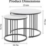 Round Coffee Tables, Set of 2 End Table, Nesting Tables, Side Table with Metal Frame for Living Room/Bedroom/Balcony/Office/Apartment, Diameter 23.6/15.7 IN (Black Frame, White Marble Finish Top) Image 4