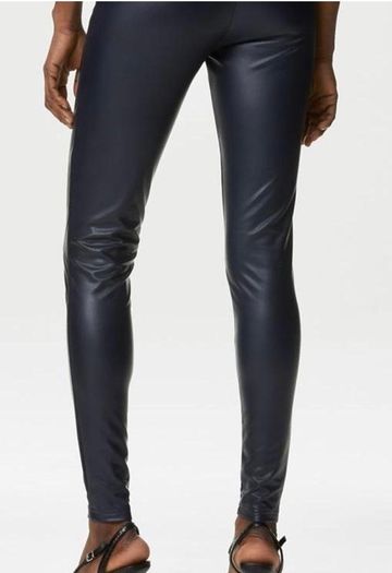 M&S Navy Leather Look Leggings