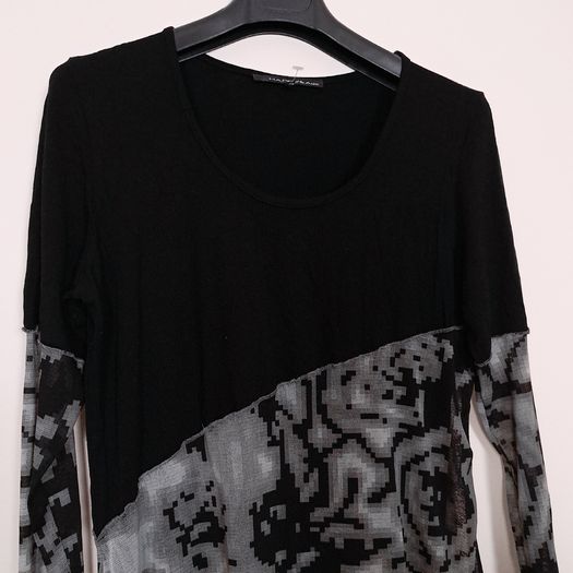 Mado Et Les Autres Vintage Black Grey Abstract Pattern Sheer Mesh Asymmetric Mini Dress 12UK/40EU