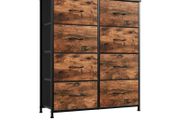 Chest of Drawers for Bedroom with 8 Drawers, Wide Storage Organiser Fabric Dresser for Closet Nursery Bedside Living Room Laundry Entryway Hallway, Wood Grain Print