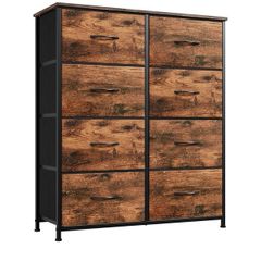 Chest of Drawers for Bedroom with 8 Drawers, Wide Storage Organiser Fabric Dresser for Closet Nursery Bedside Living Room Laundry Entryway Hallway, Wood Grain Print