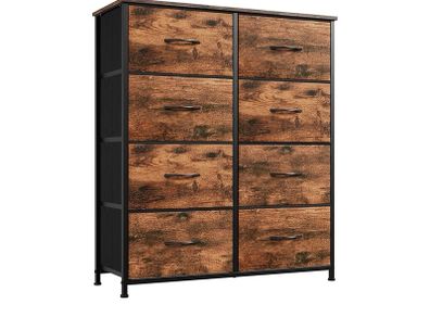 Chest of Drawers for Bedroom with 8 Drawers, Wide Storage Organiser Fabric Dresser for Closet Nursery Bedside Living Room Laundry Entryway Hallway, Wood Grain Print