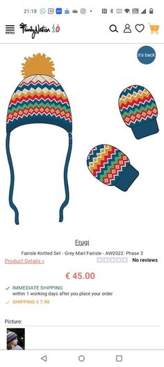 frugi hat and gloves knitted set 2-4y