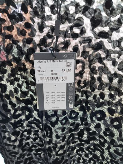 JDY Ruby Black Leopard Mesh Top - Size M - BNWT