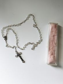 Holy Communion Vintage Pink Glass Rosary Beads