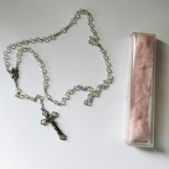 Holy Communion Vintage Pink Glass Rosary Beads
