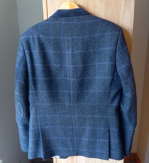 HERBIE FROGG Mens Tweed Blazer Blue Check Abraham Moon Wool Jacket 40R Velvet