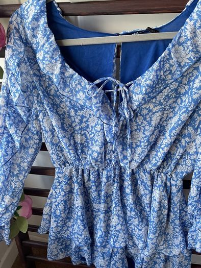 dress Zara blue & white long sleeve frilled detail playsuit medium