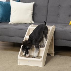 Foldable Four-Step Pet Stairs, for Cats, Small Miniature Dogs, with Non-Slip Mats 62 x 38 x 49.5cm Beige