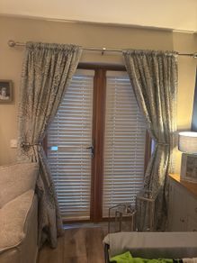 Home focus curtains x 2 sets and cushions poles and tie backs included