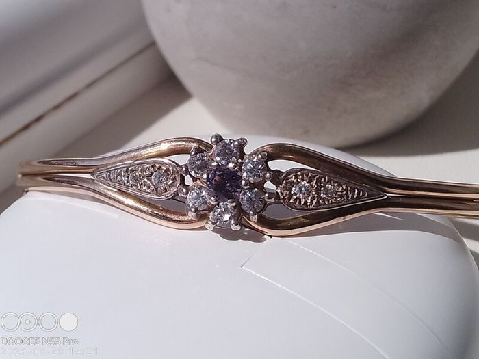 Vintage Rolled Gold Bangle Bracelet  Amethyst  Clear Stone Cluster